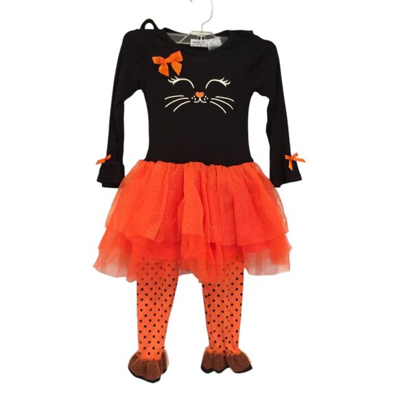 BLUEBERI boulevard Black Cat Halloween Girls 6 Dress Leggings Outfit 2 Piece - Picture 1 of 4